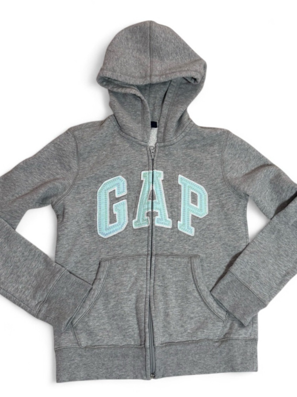 Gap Kids Girls XL 12 Gray Sherpa Lined Full Zip Logo Hoodie Aqua GAP BTS Fall